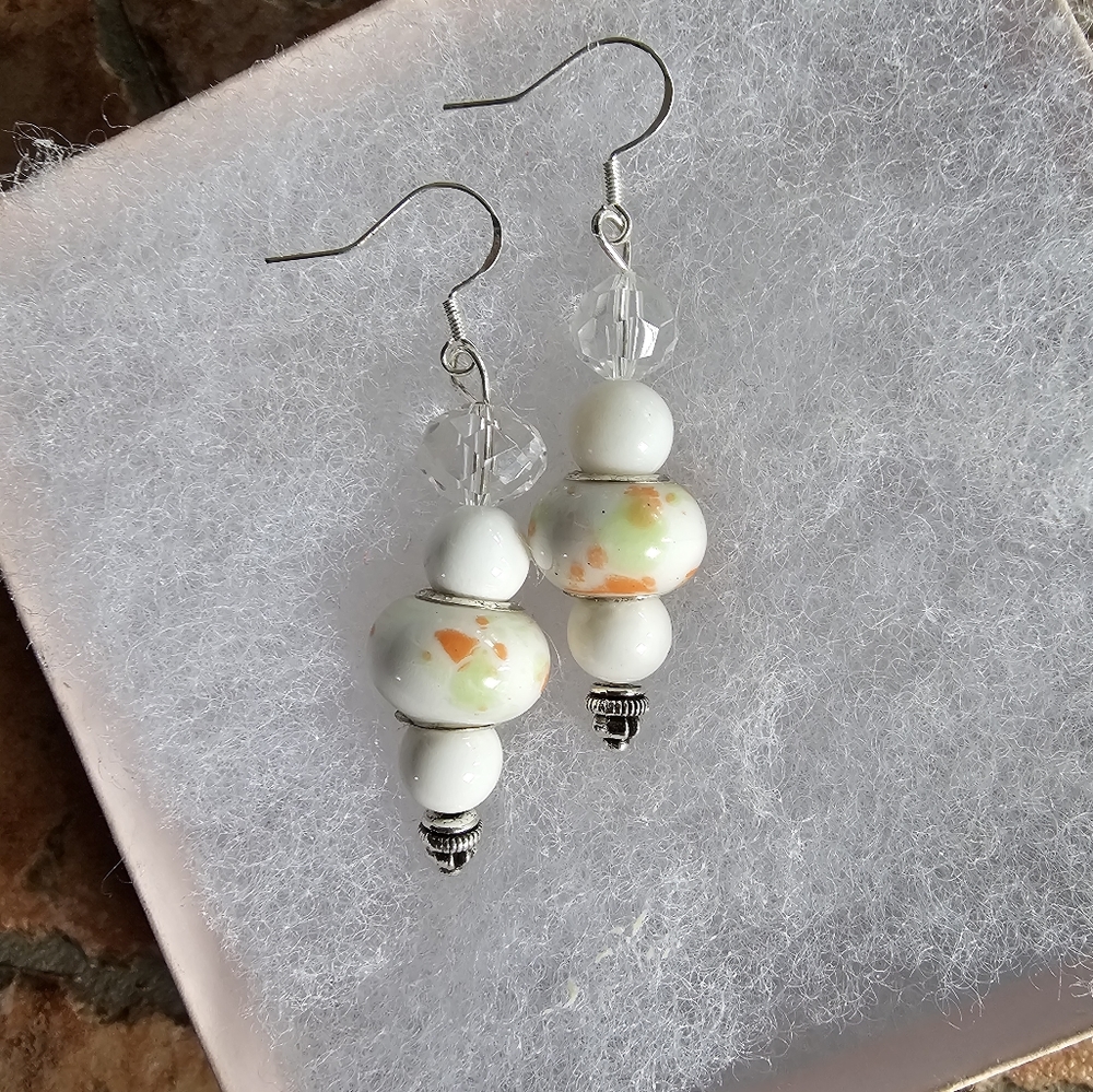 MURANO  HAND PAINTED IMPORTED CHARMS SWAROVSKI BEAD ARTESAN ORIGINAL EARRINGS - Picture 2 of 4